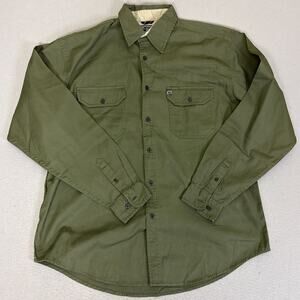 Wrangler Outdoor Shirt Mens L Olive Green Long Sleeve Button Up 100% Cotton